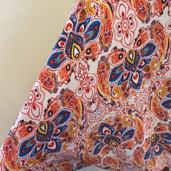 Coco Bianco royal blue red V neck tie waist bat wing blouse Size L EUC - Picture 7 of 8